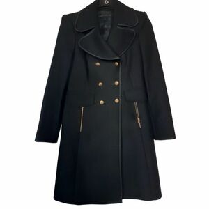 Zara Black Pea Coat Classic Double Breasted Style